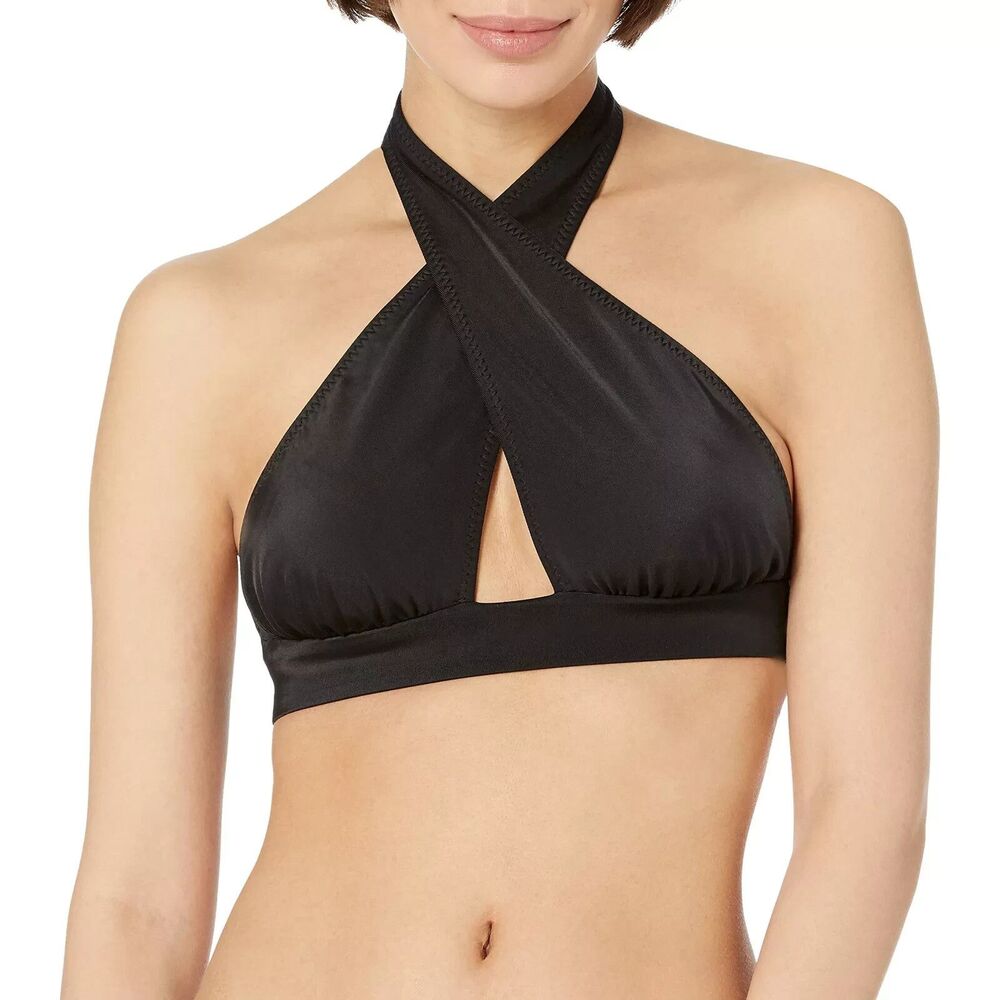 NWT Norma Kamali Women's Cross Halter Bikini Top Black X-Small KAMALIKULTURE